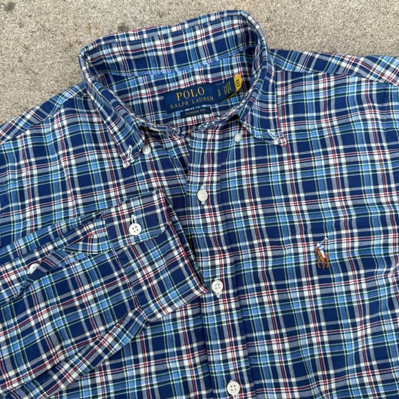 Polo Ralph Lauren Button Front Shirt Sz Small Mens Blue Plaid Checks Cotton LS - Picture 1 of 8